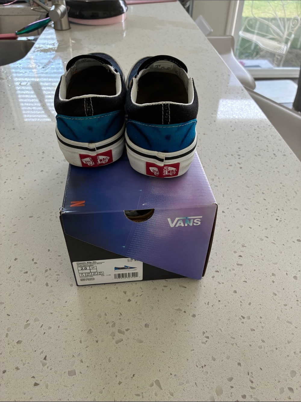 Vans Kids Slip-On Sneakers with Blue Monster Face and Orange Eyes - Picture 2 of 4